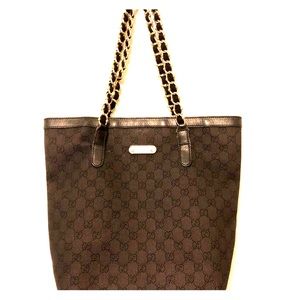 Authentic Gucci Bag Gold Chain Straps Large Black.